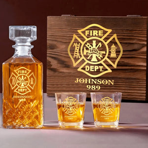 Personalized US Firefighter Custom Name & ID Decanter Set with Glasses Printed QTVQ241119