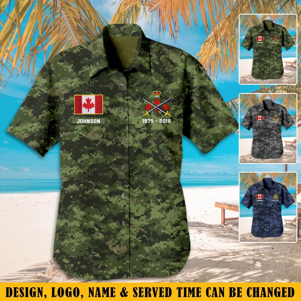 Personalized Canadian Veteran Camo Branch Logo Custom Name Hawaii Shirt Printed VQ241139