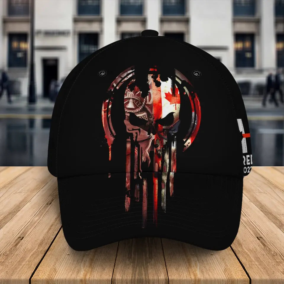 Personalized Canadian Punisher Skull Retired Canadian Firefighter Custom Time Cap 3D Printed QTKH241143