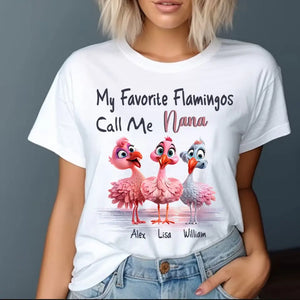 Personalized My Favorite Flamingos Call Me Grandma & Kid Names T-shirt Printed HN241145