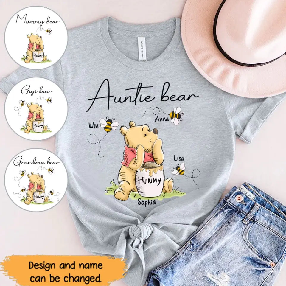 Personalized Auntie or Grandma Bear with Bees & Kid Names T-shirt Printed HN241153