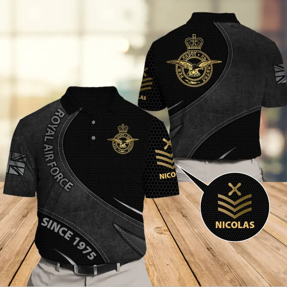 Personalized UK Veteran Branch Logo Custom Rank Gold, Name & Time Polo Shirt Printed AHVA241142