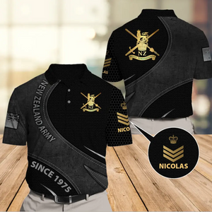 Personalized New Zealand Veteran Branch Logo Custom Rank Gold, Name & Time Polo Shirt Printed AHVA241142