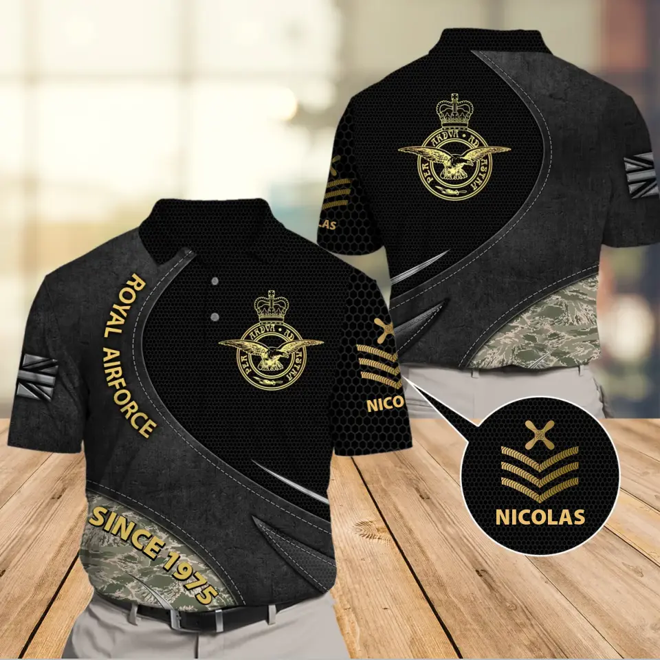 Personalized UK Veteran Branch Logo Rank Gold Custom Name & Time Polo Shirt Printed AHVQ241144