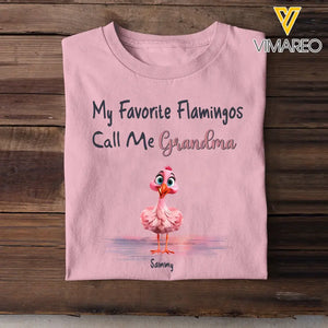 Personalized My Favorite Flamingos Call Me Grandma & Kid Names T-shirt Printed HN241145