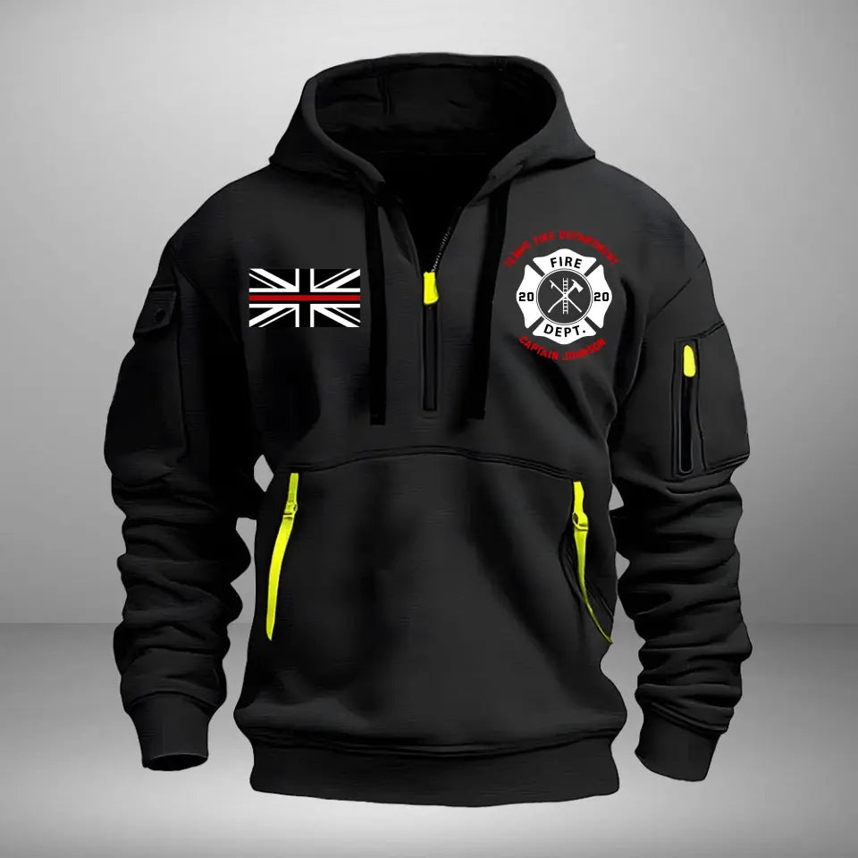 Personalized UK Firefighter Custom Name & Department Quarter Zip Hoodie 2D Printed AHHN241156