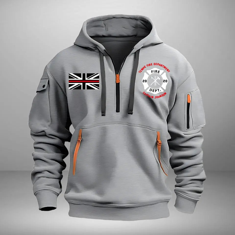 Personalized UK Firefighter Custom Name & Department Quarter Zip Hoodie 2D Printed AHHN241156