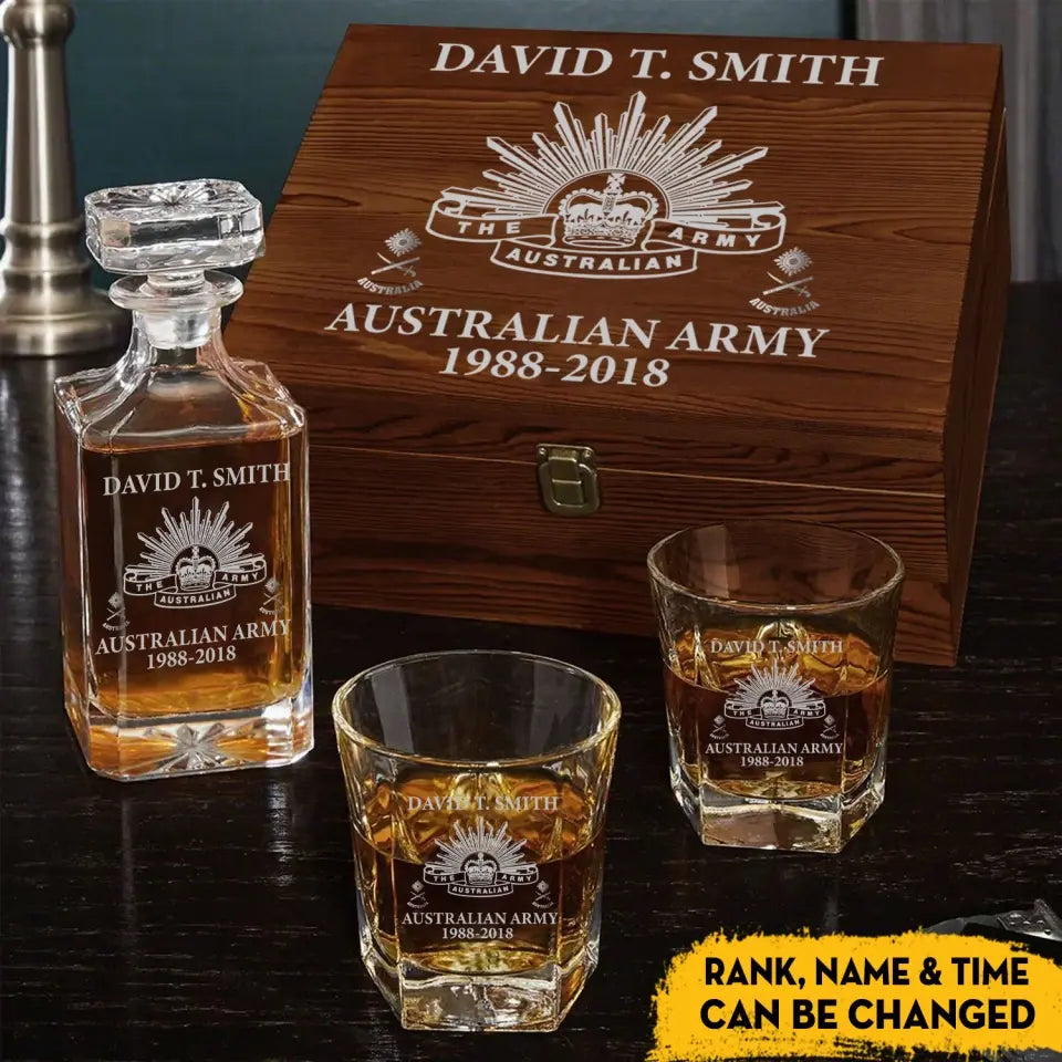 Personalized Australian Army Logo Custom Rank, Name & Service Time Decanter Set with Glasses Printed KVH241168