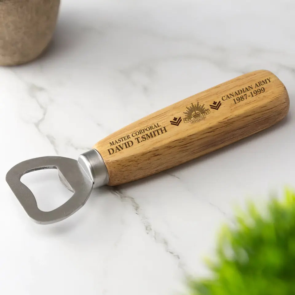 Personalized Australian Army Veteran Custom Rank, Name & Time Wooden Bottle Opener Printed KVH1164
