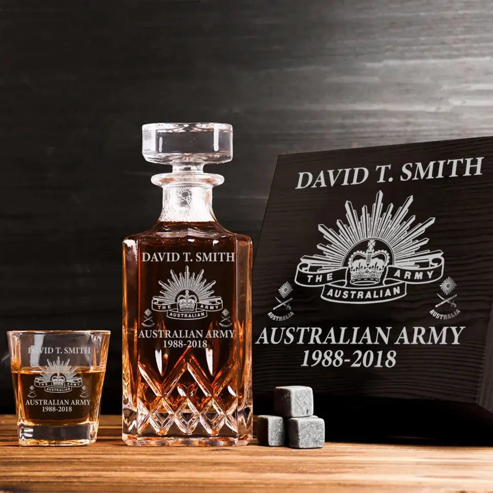 Personalized Australian Army Logo Custom Rank, Name & Service Time Decanter Set with Glasses Printed KVH241168
