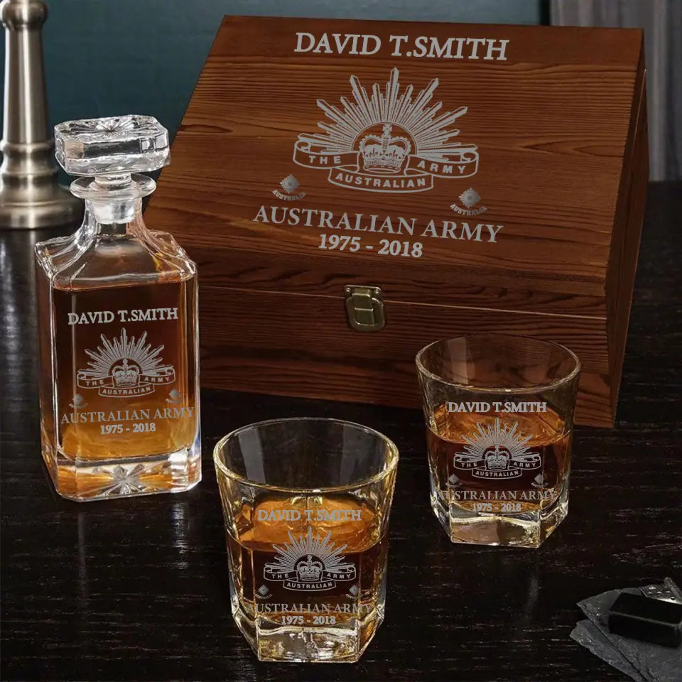 Personalized Australian Army Logo Custom Rank, Name & Service Time Decanter Set with Glasses Printed KVH241168