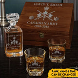 Personalized Canadian Army Logo Custom Rank, Name & Service Time Decanter Set with Glasses Printed KVH241168
