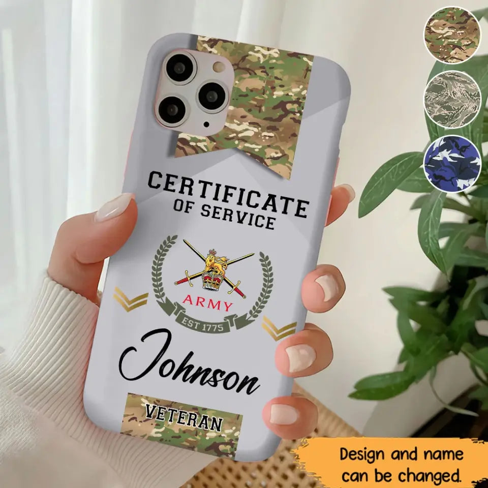 Personalized UK Veteran Logo Custom Name & Rank Gold  Phonecase Printed AHHN241185