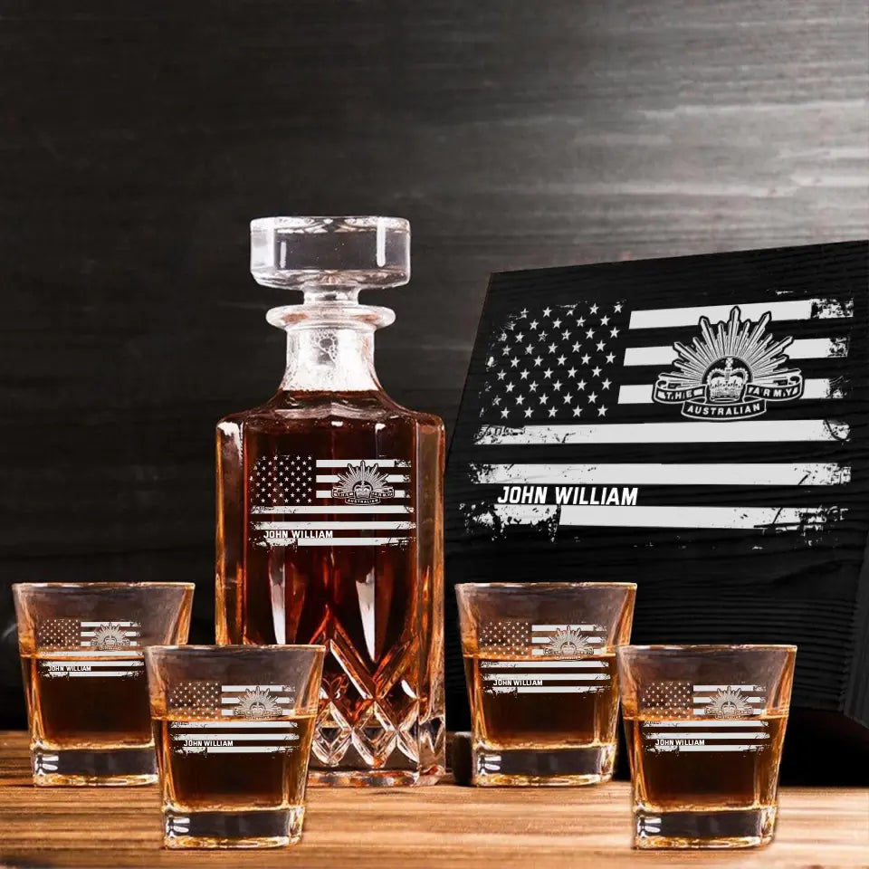 Personalized Australian Veteran Branch Logo Custom Name Decanter Set with Glasses Printed KVH241183