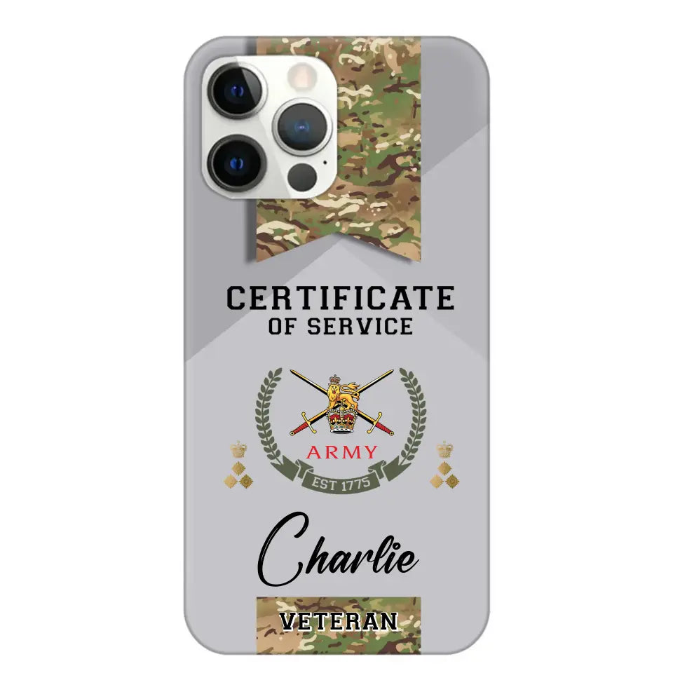 Personalized UK Veteran Logo Custom Name & Rank Gold  Phonecase Printed AHHN241185