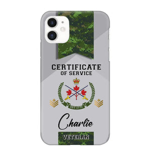 Personalized Canadian Veteran Logo Custom Name & Rank Gold Phonecase Printed AHHN241185