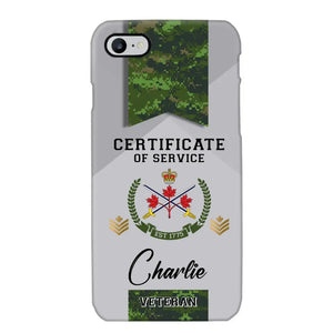 Personalized Canadian Veteran Logo Custom Name & Rank Gold Phonecase Printed AHHN241185