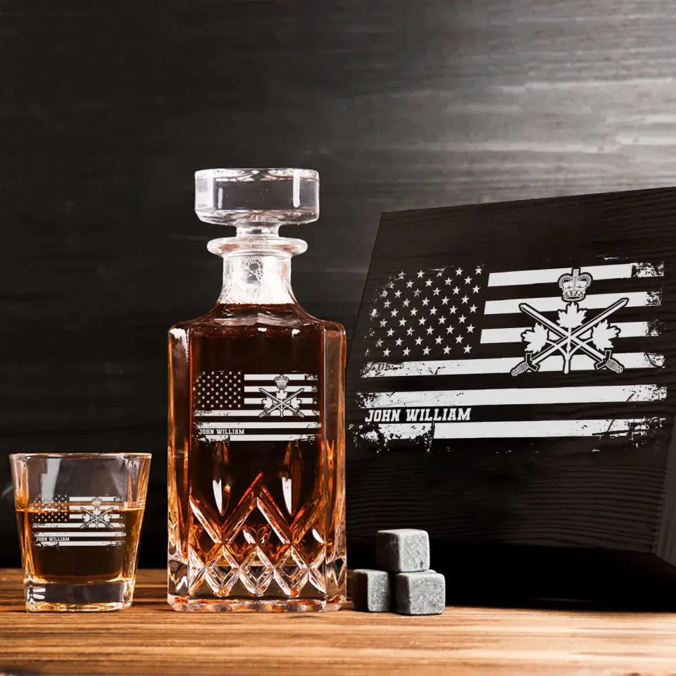 Personalized Canadian Veteran Logo Custom Name Decanter Set with Glasses Printed KVH241183