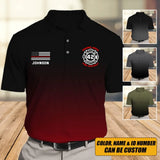 Personalized US Firefighter Flag Thin Red Line Custom ID, Name & Department Polo Shirt Printed QTVQ241206