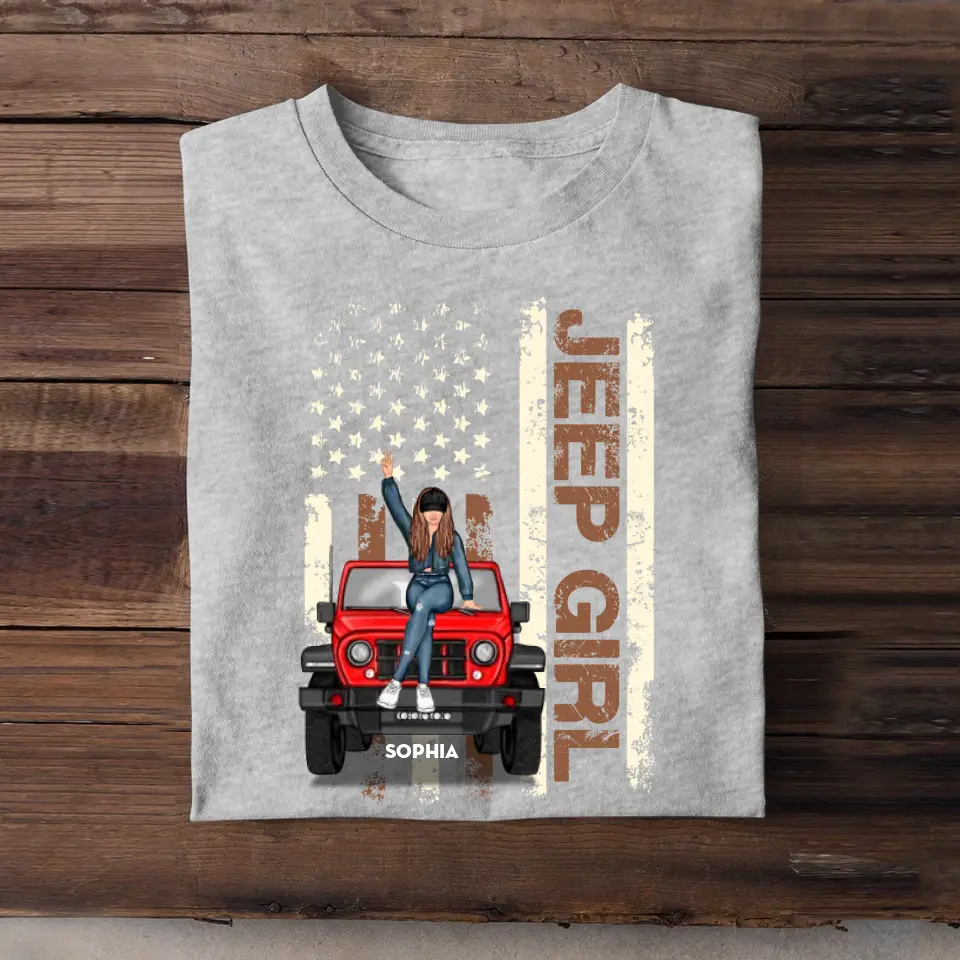 Personalized Jeep Girl & US Flag T-shirt Printed KVH241212