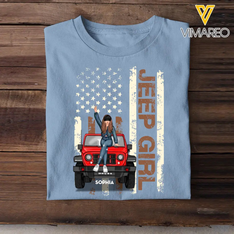 Personalized Jeep Girl & US Flag T-shirt Printed KVH241212