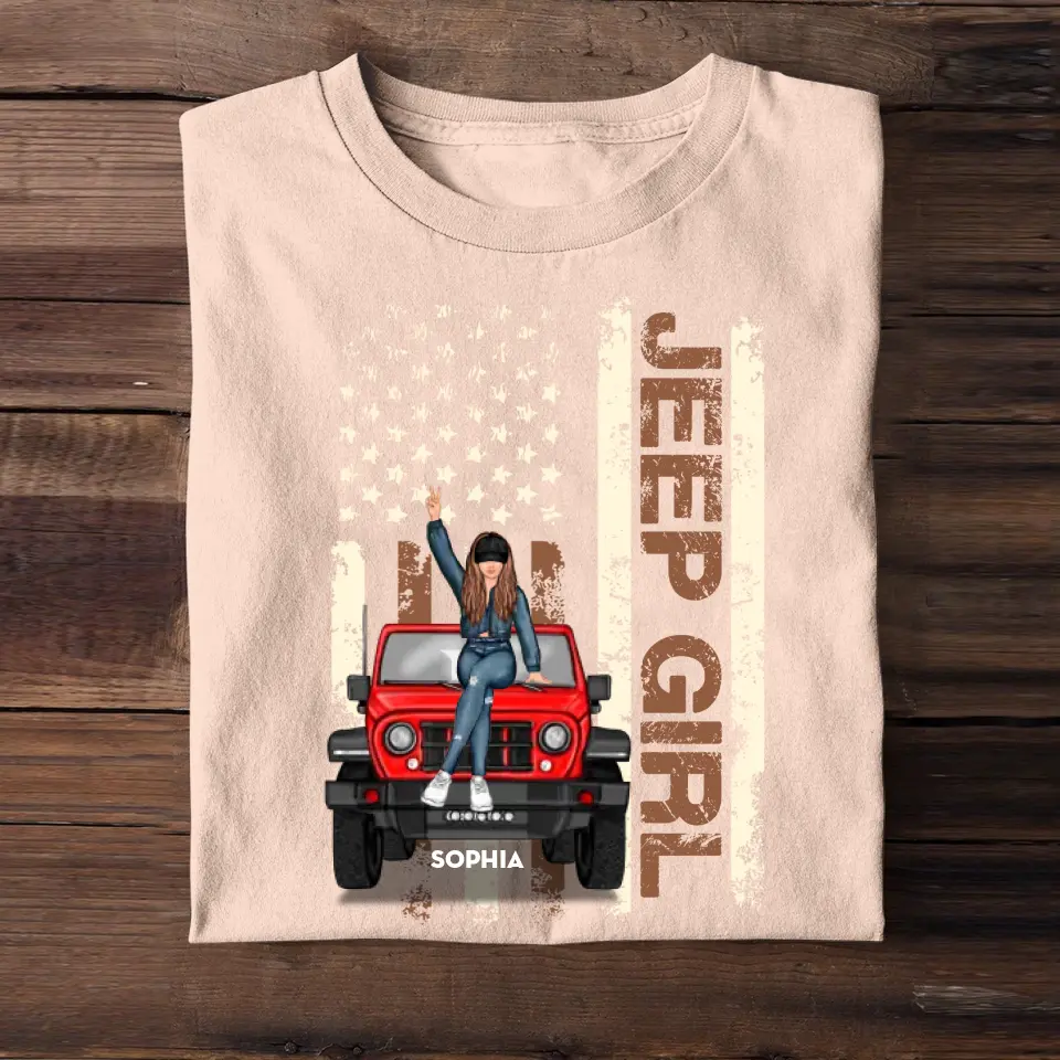 Personalized Jeep Girl & US Flag T-shirt Printed KVH241212