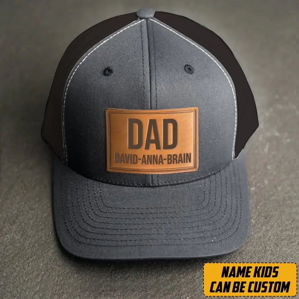 Personalized Dad & Kid Names Gift For Dad Happy Father's Day Leather Patch Hat Printed LVA241217