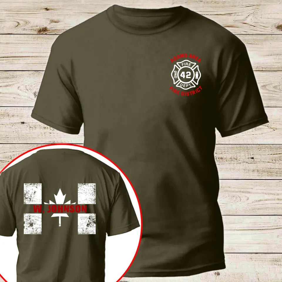 Personalized Canadian Firefighter Canada Flag Custom Name, ID & Department T-shirt Printed VQ241221