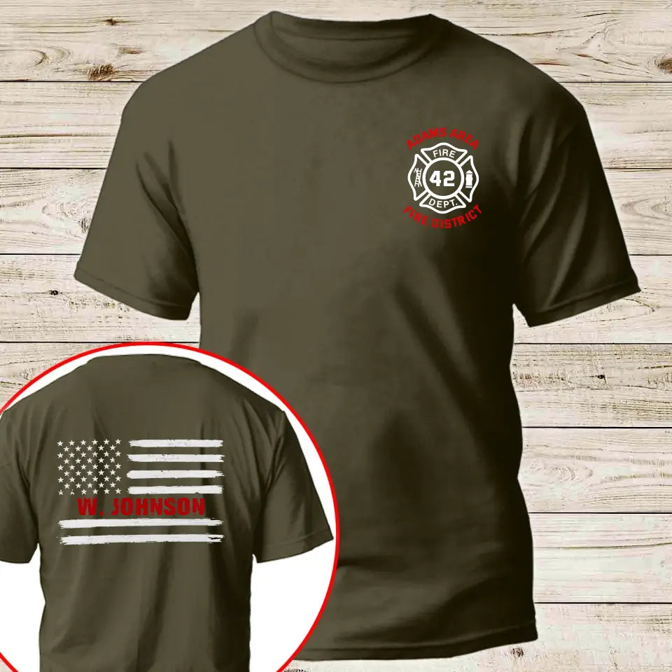 Personalized US Firefighter US Flag Custom Name, ID & Department T-shirt Printed VQ241221