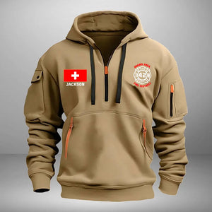 Personalized Swiss Firefighter Custom Name & Department Quarter Zip Hoodie 2D Printed VQ24998