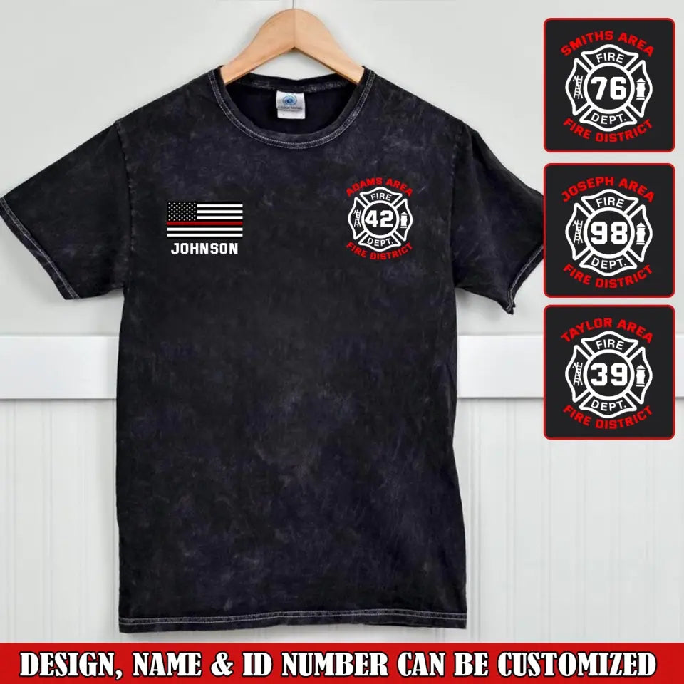 Personalized US Firefighter Custom Name, ID & Department Mineral Wash T-shirt Printed VQ241257