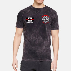 Personalized Canadian Firefighter Custom Name, ID & Department Mineral Wash T-shirt Printed VQ241257