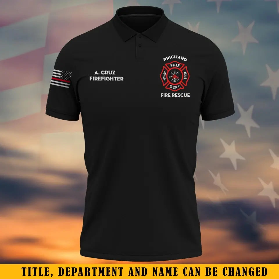 Personalized US Firefighter Flag Custom Name & Polo Shirt 2D Printed QTKH241264