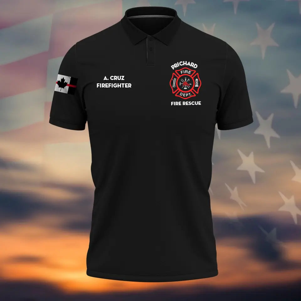 Personalized Canadian Firefighter Flag Custom Name & Department Polo Shirt 2D Printed QTKH241264