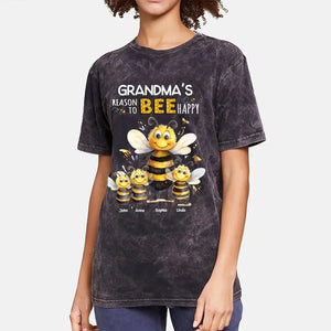 Personalized Grandma's Reason To Bee Happy Bees with Kid Names Mineral Wash T-shirt Printed VQ241267