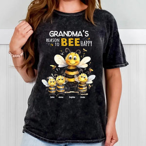 Personalized Grandma's Reason To Bee Happy Bees with Kid Names Mineral Wash T-shirt Printed VQ241267