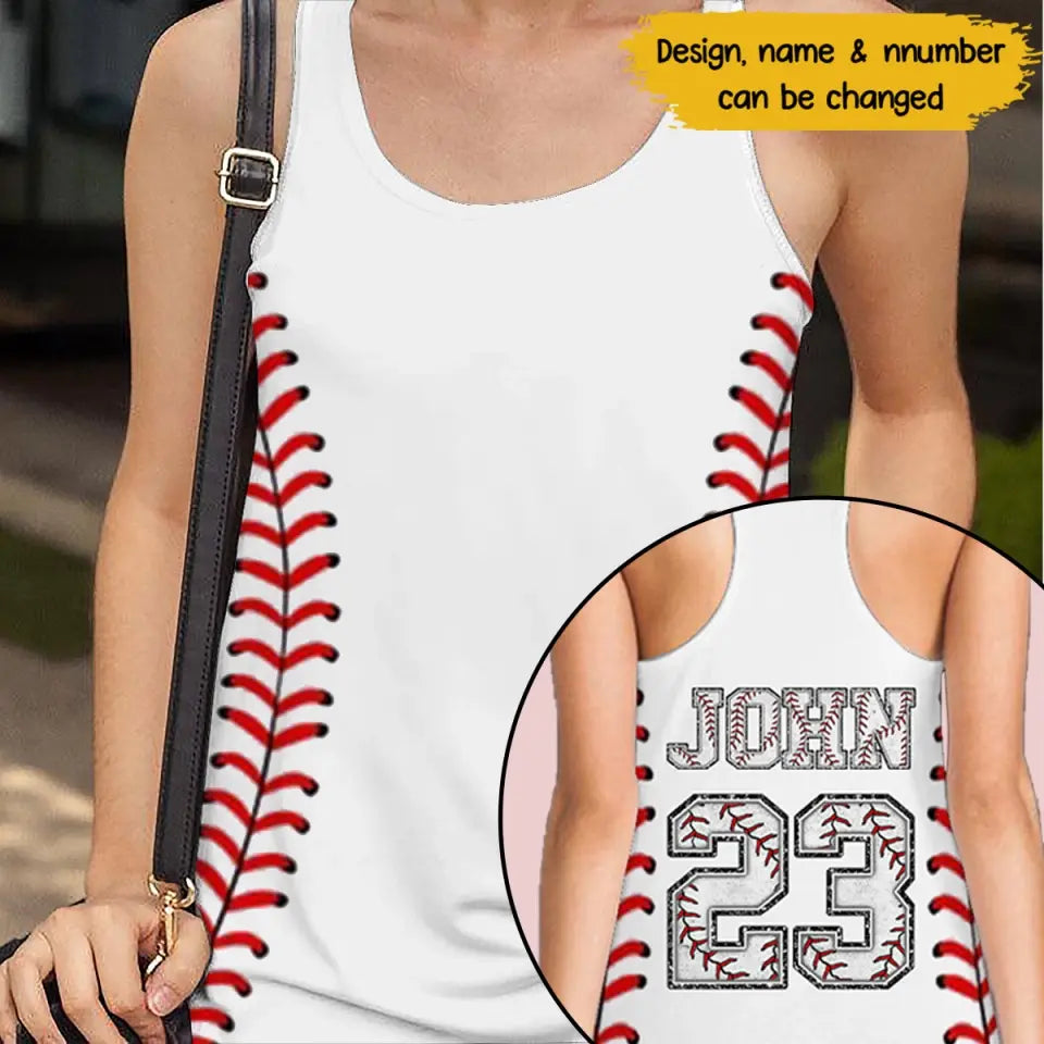 Personalized Baseball Player Custom Name & ID Women Tank Top 3D Printed QTVQ241230