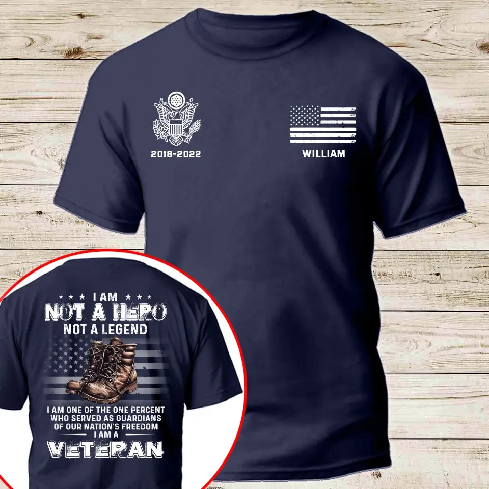 Personalized I Am Not A Hero Not A Legend I Am One Of The One Percent Who Served As Guardians Of Our Nation's Freedom I Am A Veteran US Veteran Logo T-shirt Printed QTHN241259