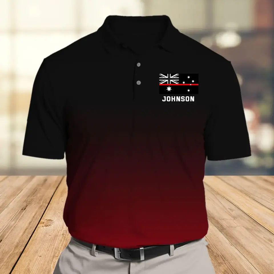 Personalized Australian Firefighter Flag Thin Red Line Custom Name Polo Shirt Printed QTVQ241305