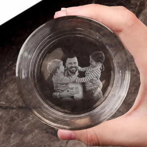 Personalized Upload Your Photo Dad & Kids Famlily Image Father's Day Gift Whiskey Glass Print On Bottom Printed QTVA241313