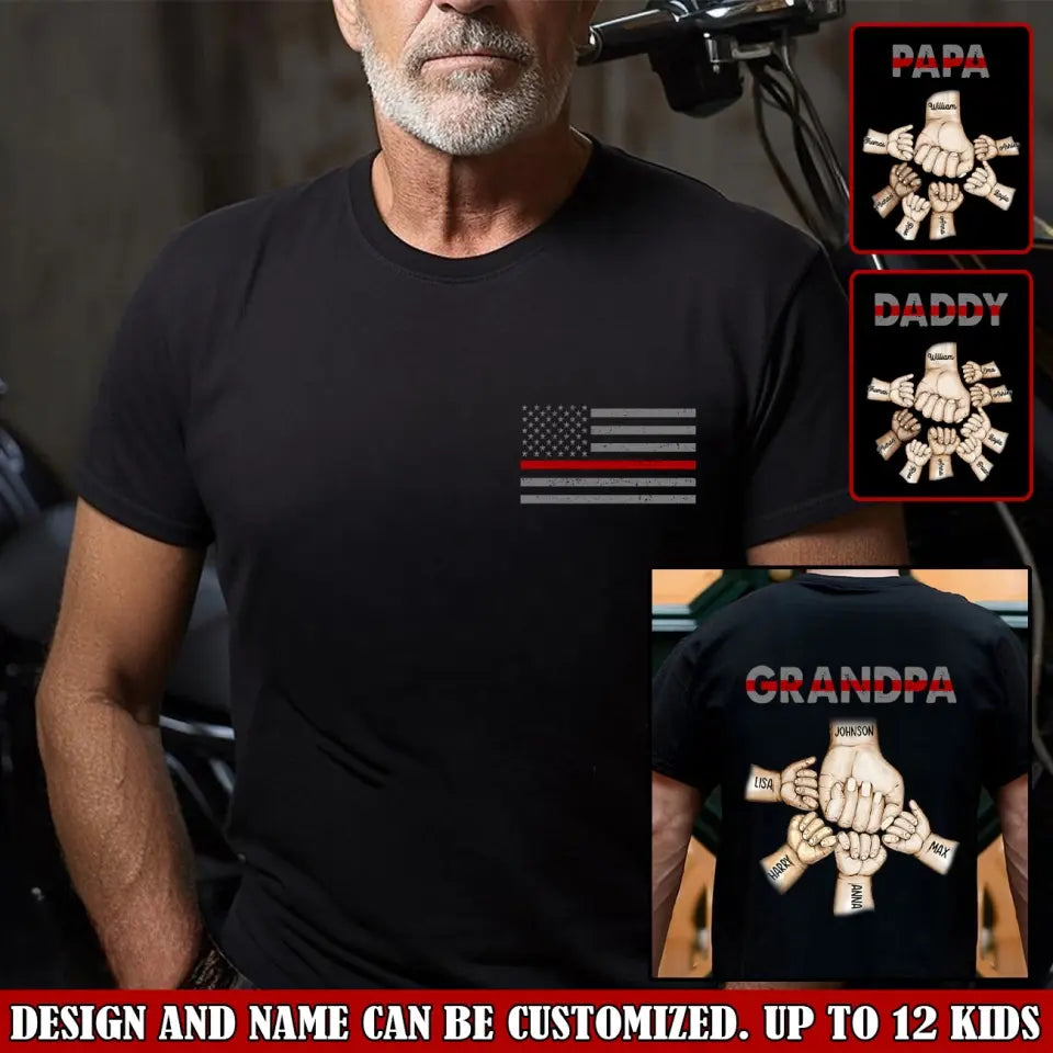 Personalized Grandpa Firefighter Hands with Kid Names T-shirt Printed VQ241317