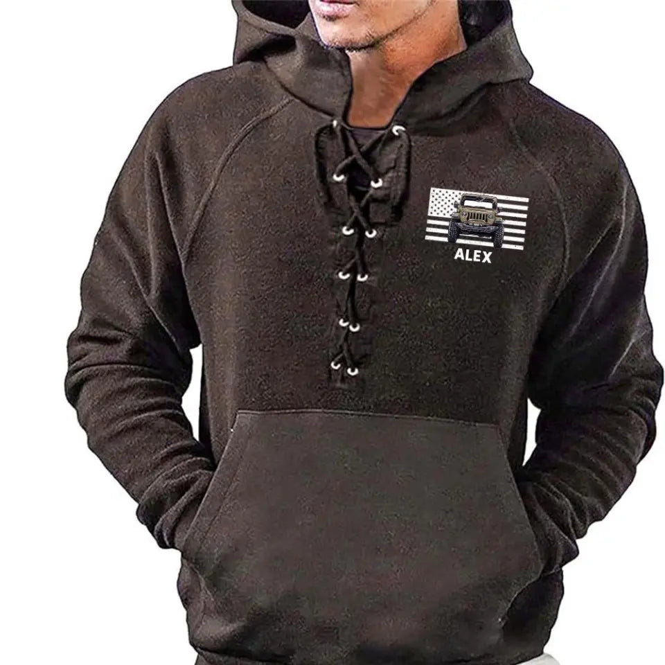 Personalized Jeep Car US Flag Custom Name 
Lace-up Long Sleeves Hoodie 3D Printed HN241316