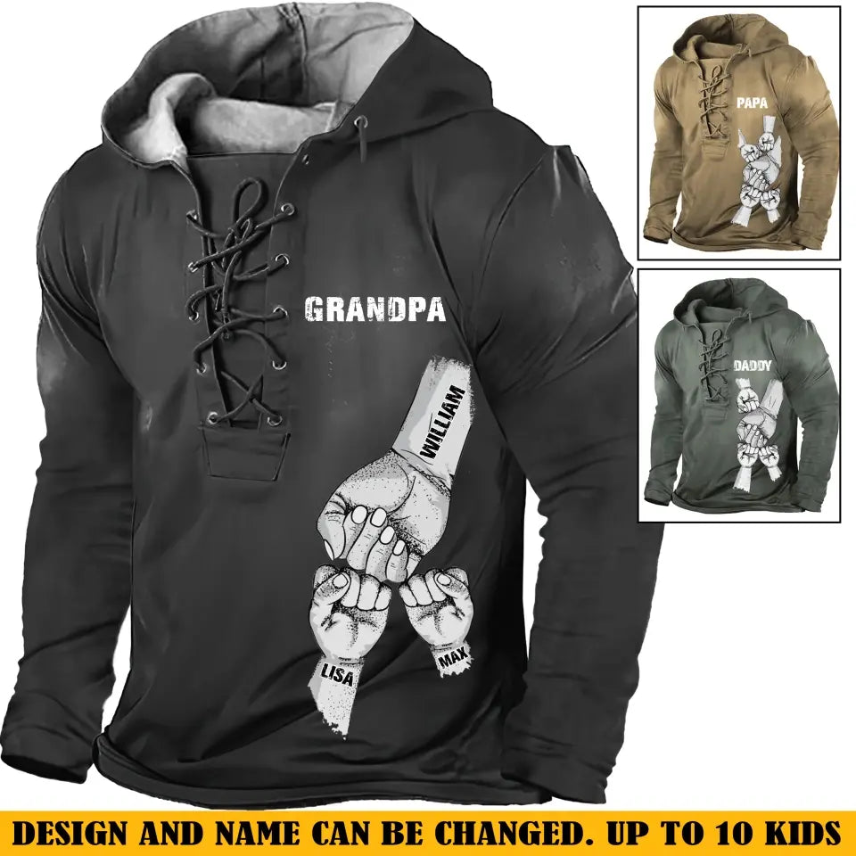 Personalized Grandpa Hans With Kid Names Lace-up Long Sleeves Hoodie 3D Printed VQ241333