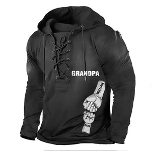 Personalized Grandpa Hans With Kid Names Lace-up Long Sleeves Hoodie 3D Printed VQ241333