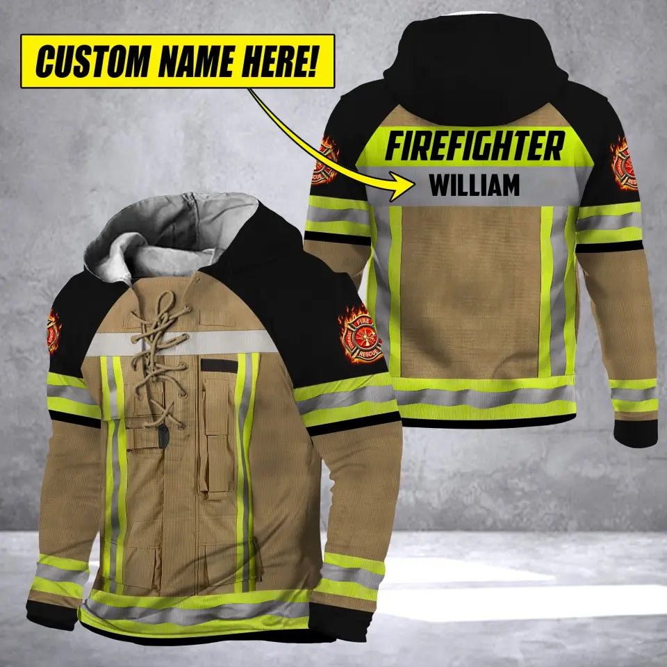 Personalized Firefighter Logo Custom Name Gift For Firefighter Lace-up Long Sleeves Hoodie 3D Printed LVA241342