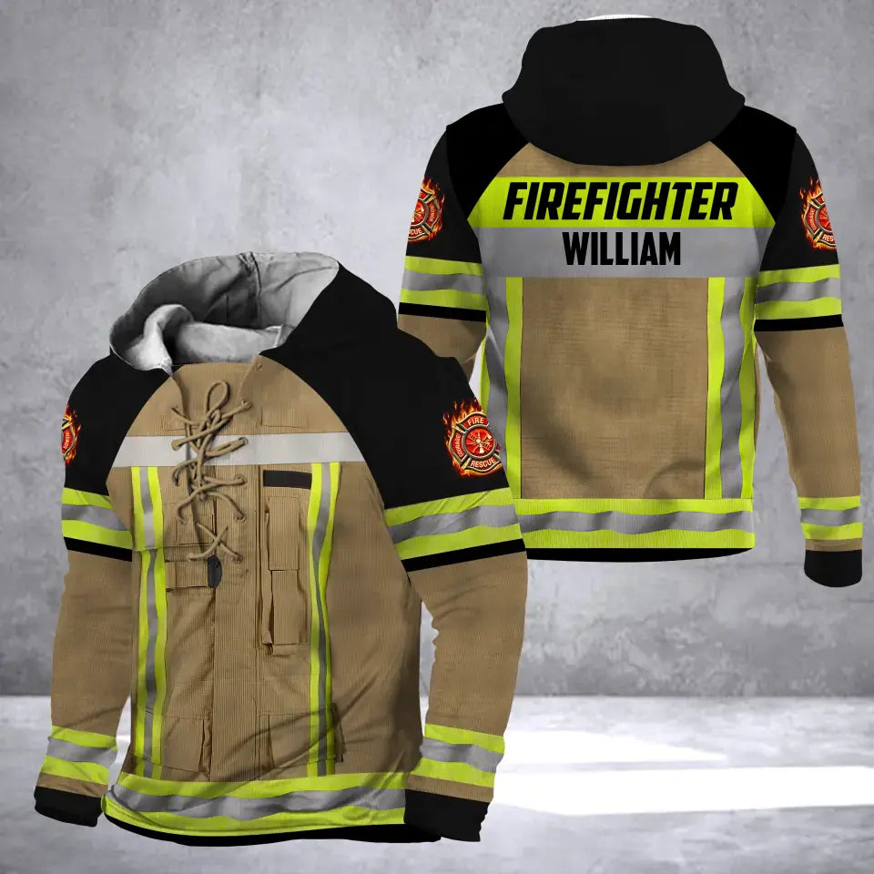 Personalized Firefighter Logo Custom Name Gift For Firefighter Lace-up Long Sleeves Hoodie 3D Printed LVA241342