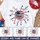 Personalized Auntie Sunflower US Flag & Kid Names Independence Day T-shirt Printed HN241346