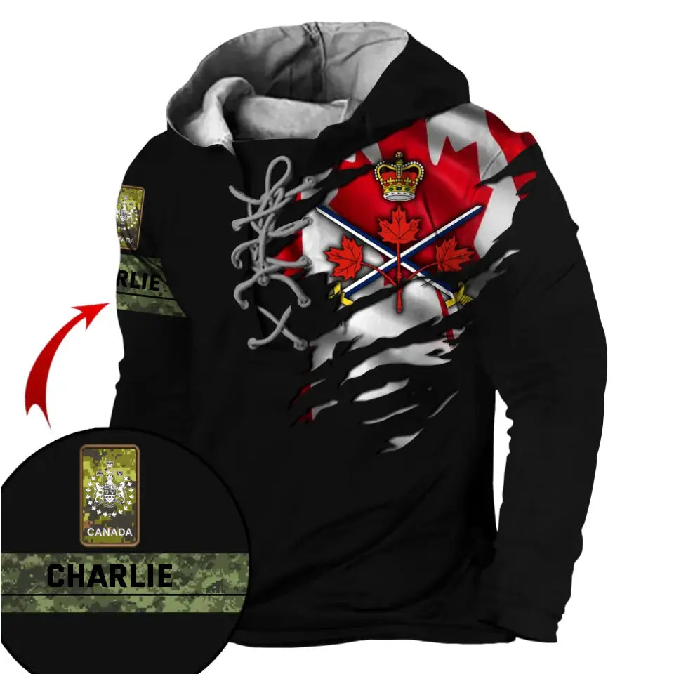 Personalized Canadian Veteran Logo Rank Camo Custom Name Lace-up Long Sleeves Hoodie 3D Printed AHVQ241329