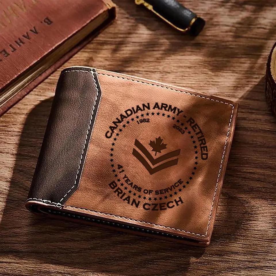 Personalized Canadian Army Retired Custom Rank & Name, Service Time Laser Engraved Wallet Printed AHVA241247