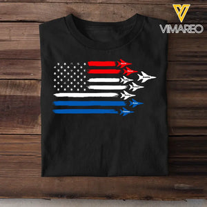 Personalized Auntie & Kid Names Fighter Jet US Flag Independence Day 4th July T-shirt Printed HN241370